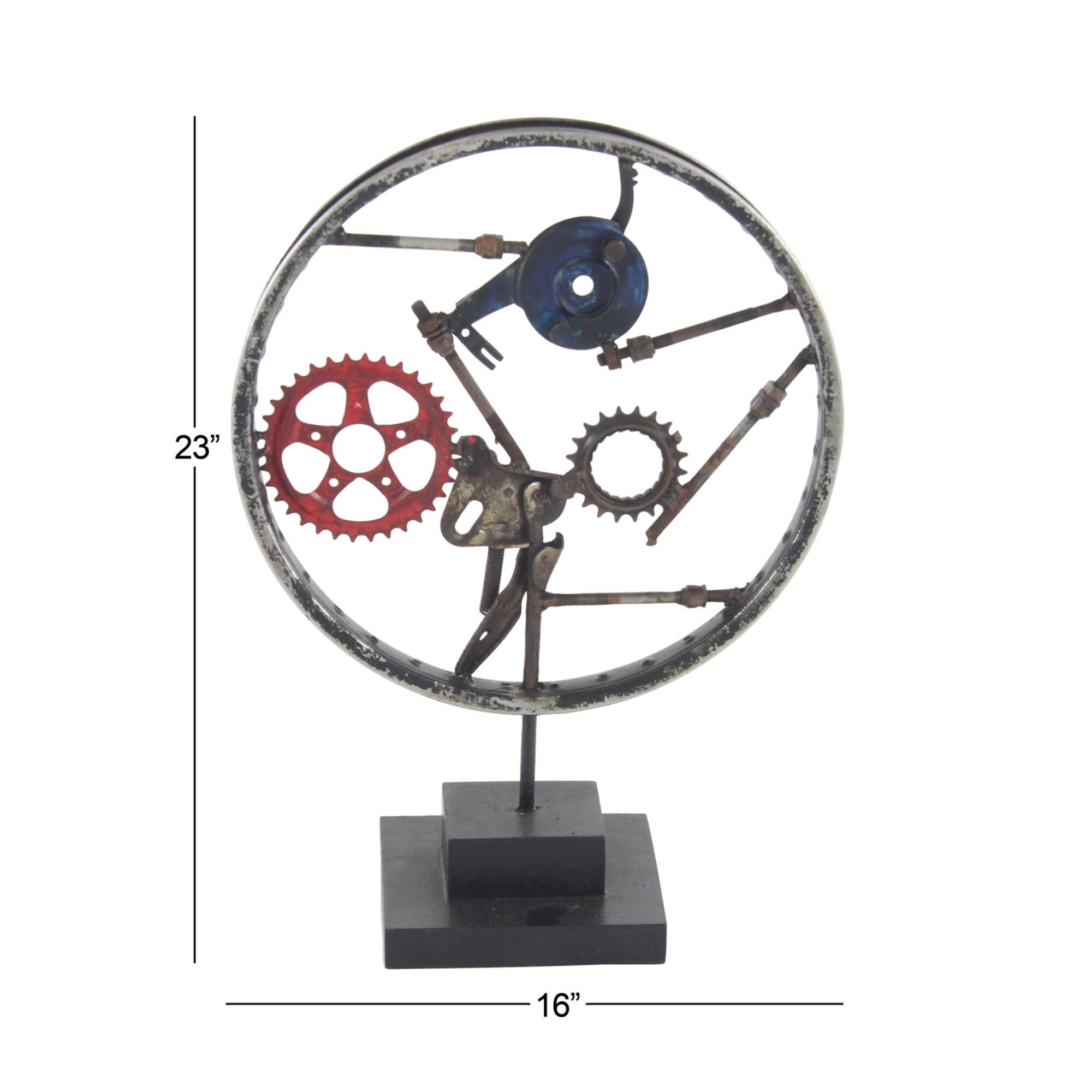 23" Gray Metal Industrial Gears Sculpture